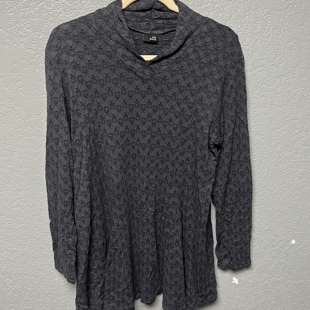 Lisa Bayne Charcoal Long Sleeve Tunic Swing Top Sz Large EUC